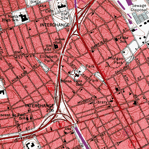 Topographic Map of Buena Vista Elementary School, TN