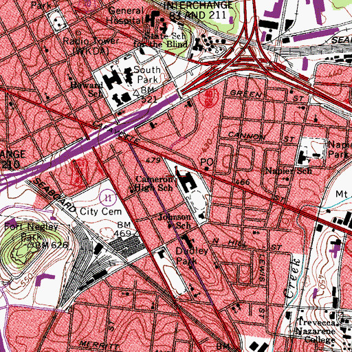 Topographic Map of Cameron Middle School, TN