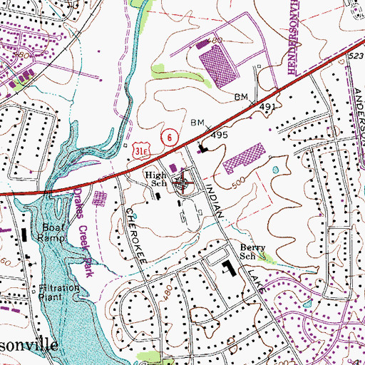 Topographic Map of E B Wilson Night School, TN