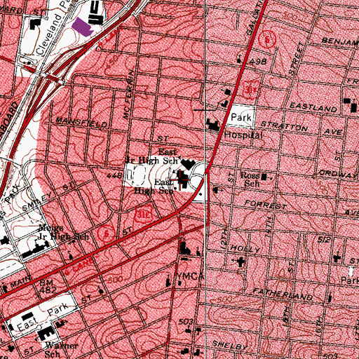 Topographic Map of East Nashville Magnet School, TN