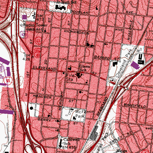 Topographic Map of Glenn Enhanced Option Elementary School, TN