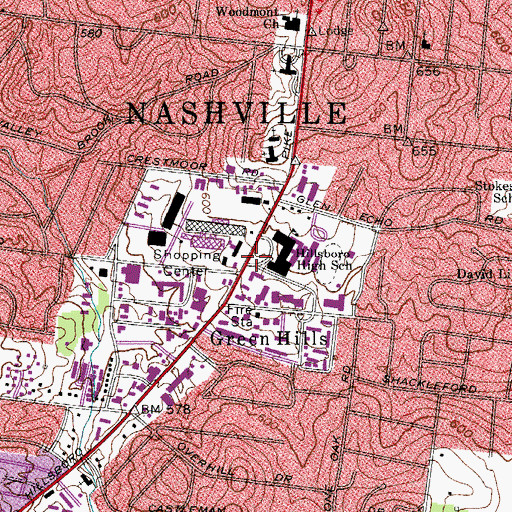 Topographic Map of Hillsboro Comprehensive High School, TN