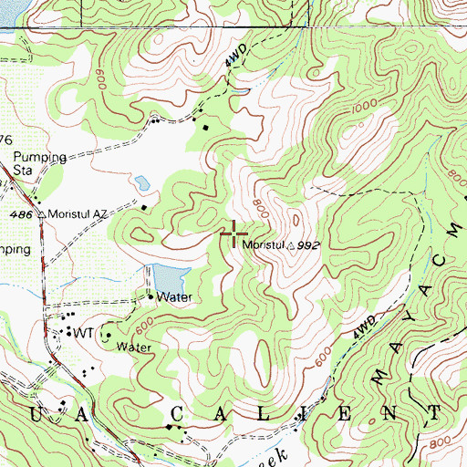 Topographic Map of Mallacomes or Moristul Y Plan De Agua Calien, CA