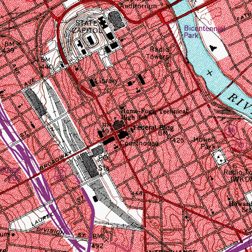Topographic Map of Hume Fogg Magnet High School, TN