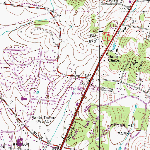 Topographic Map of Hunters Lane High School, TN