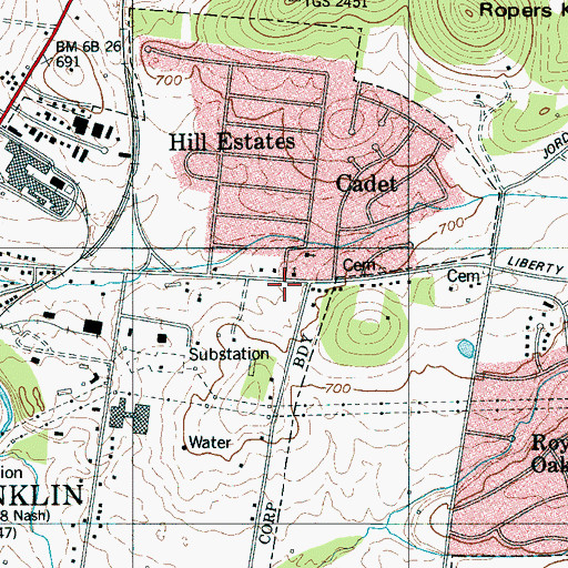 Topographic Map of Liberty Elementary School, TN