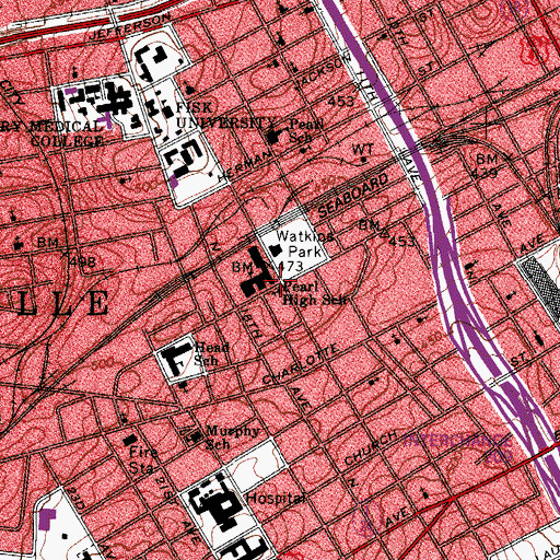 Topographic Map of Martin Luther King Junior Magnet Pearl High School, TN