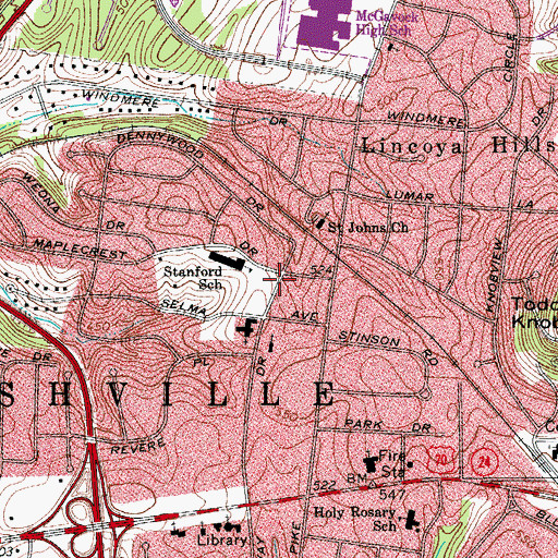Topographic Map of Stanford Elementary Montessori Design Center Preschool, TN