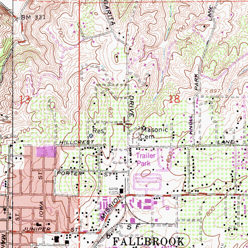 Topographic Map of Masonic Cemetery, CA