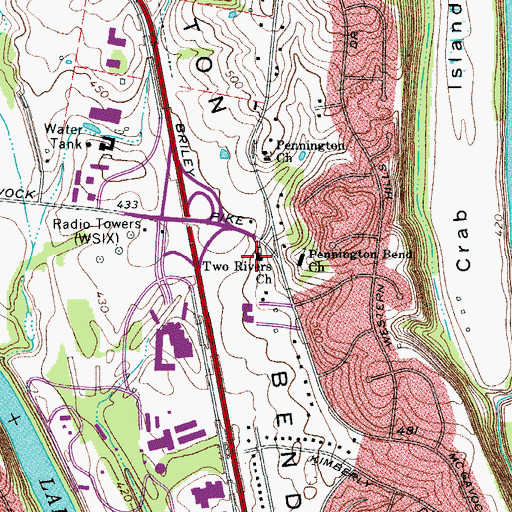 Topographic Map of Two Rivers Baptist Church Preschool, TN
