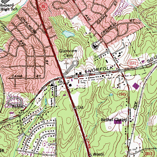 Topographic Map of Durham Fire Department Station 4, NC