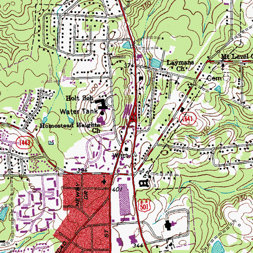 Topographic Map of Durham Fire Department Station 7, NC