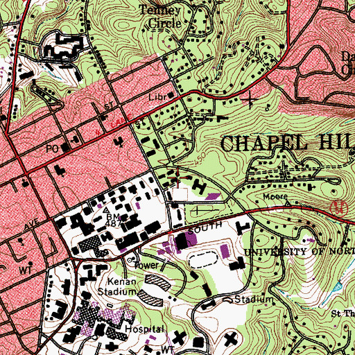 Topographic Map of Everett Residence Hall, NC
