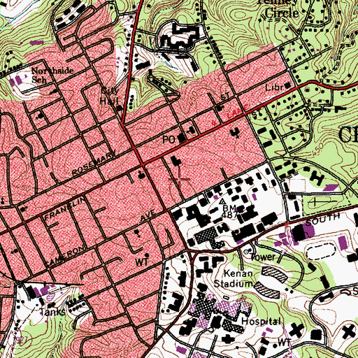 Topographic Map of Evergreen Building, NC