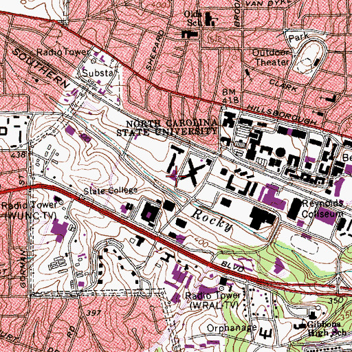 Topographic Map of Fountain Dining Hall, NC
