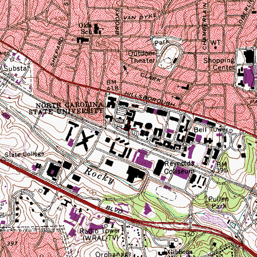 Topographic Map of Gardner Hall, NC