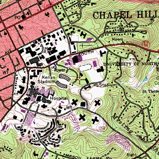 Topographic Map of George Watts Hill Alumni Center, NC