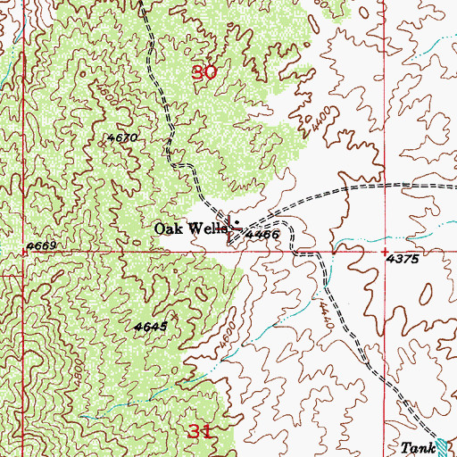 Topographic Map of Oak Wells, AZ