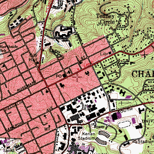 Topographic Map of Graham Memorial Hall, NC