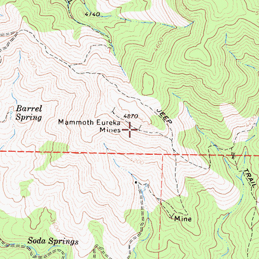 Topographic Map of Mammoth Eureka Mines, CA