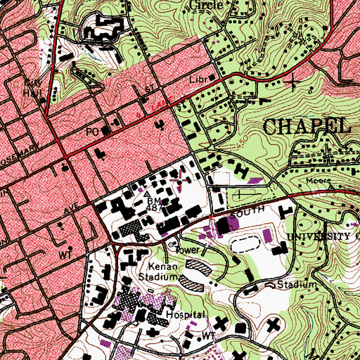 Topographic Map of Hamilton Hall, NC