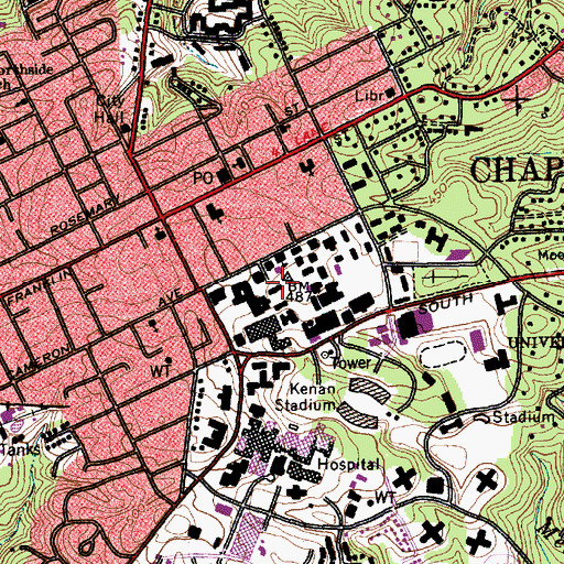 Topographic Map of Hanes Hall, NC