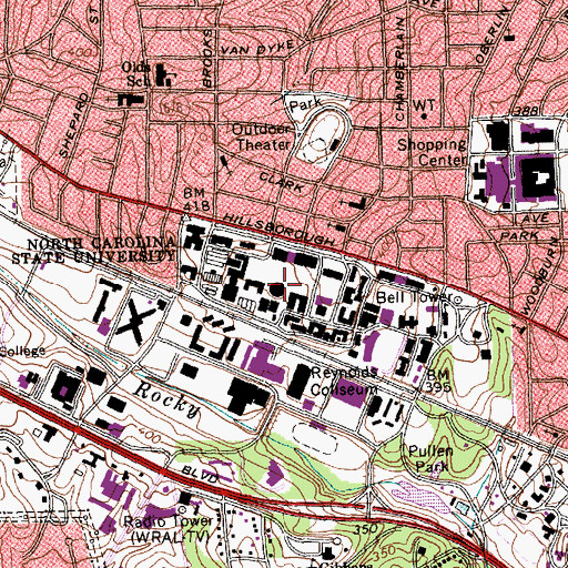 Topographic Map of Harrelson Hall, NC