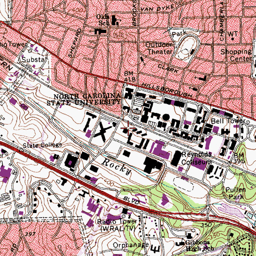 Topographic Map of Harris Hall, NC