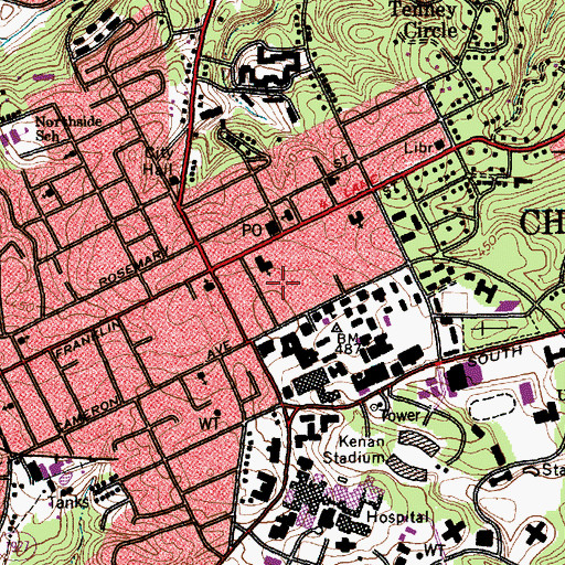 Topographic Map of Hill Hall, NC