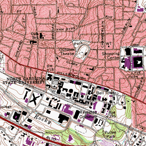 Topographic Map of Hillsborough Building, NC
