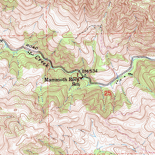 Topographic Map of Mammoth Rock School, CA