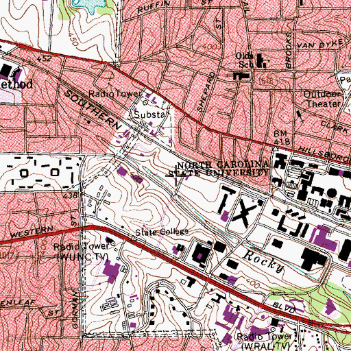 Topographic Map of J W Isenhour Tennis Complex, NC