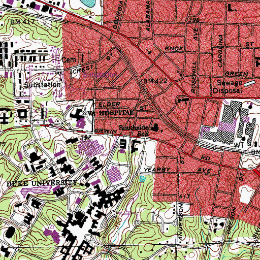Topographic Map of John Hope Franklin Center, NC
