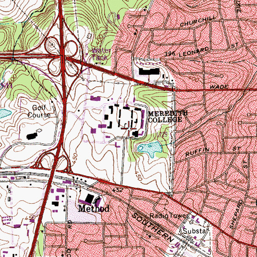Topographic Map of Johnson Hall, NC