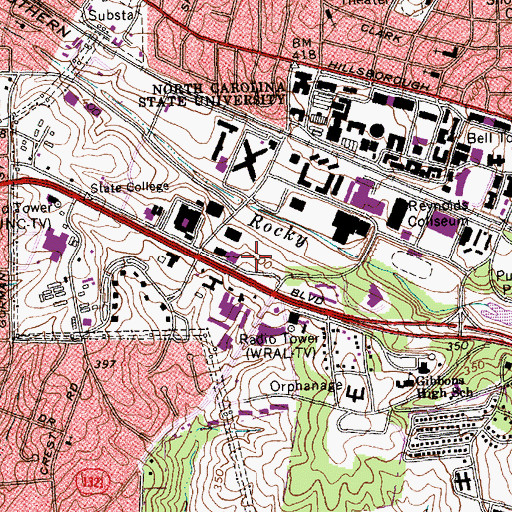 Topographic Map of Jordan Hall, NC