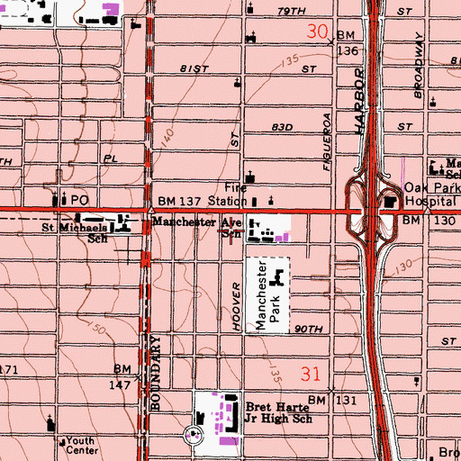 Topographic Map of Manchester Elementary School, CA
