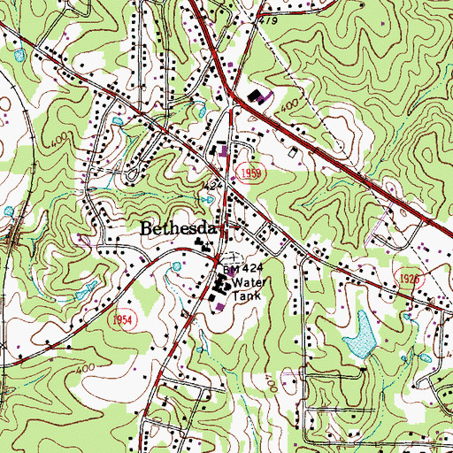 Topographic Map of Bethesda Baptist Church at the Park, NC