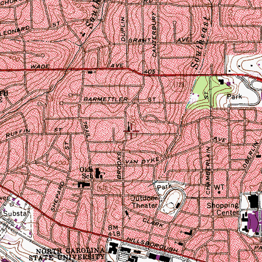 Topographic Map of Brooks Avenue Church of Christ, NC