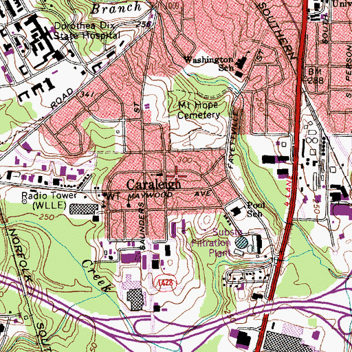 Topographic Map of Caraleigh Baptist Church, NC