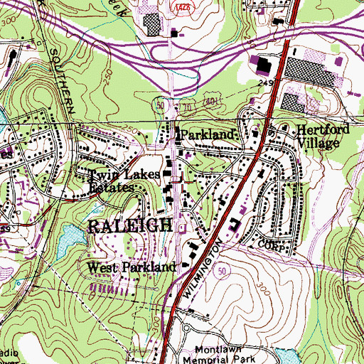 Topographic Map of Carolina Pines Baptist Church, NC