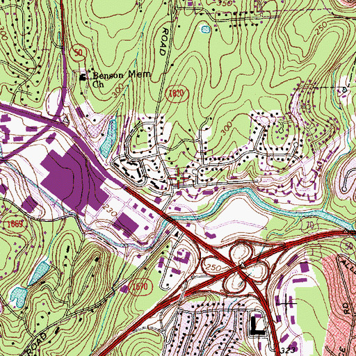 Topographic Map of Crabtree Valley Baptist Church, NC