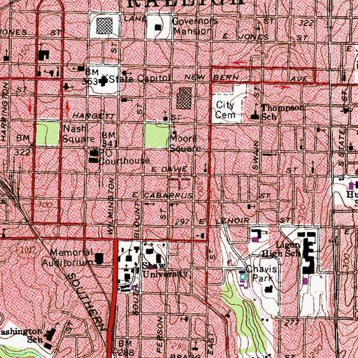 Topographic Map of Davie Street Presbyterian Church, NC