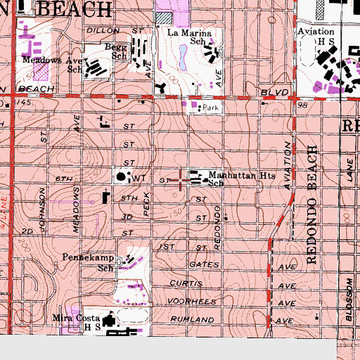 Topographic Map of Manhattan Heights School, CA