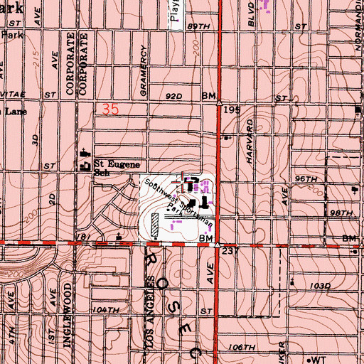 Topographic Map of Manhattan Place School, CA