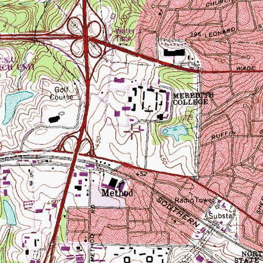 Topographic Map of Ledford Hall, NC