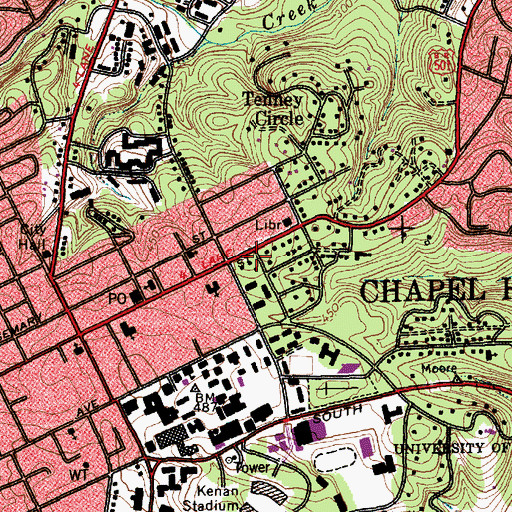Topographic Map of Love House and Hutchins Forum, NC