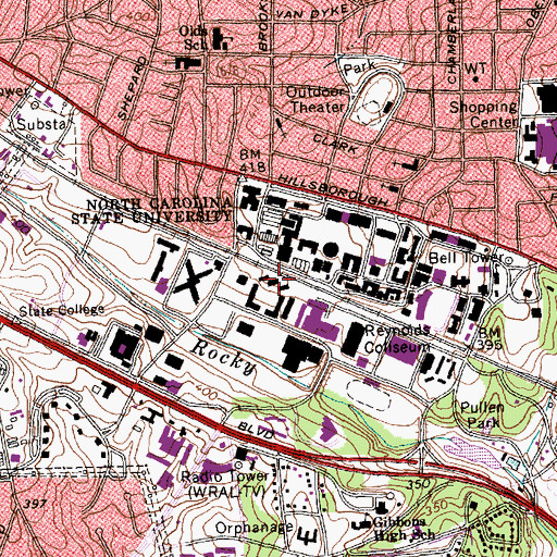 Topographic Map of Metcalf Residence Hall, NC