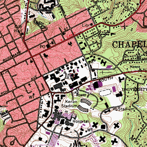 Topographic Map of Murphy Hall, NC