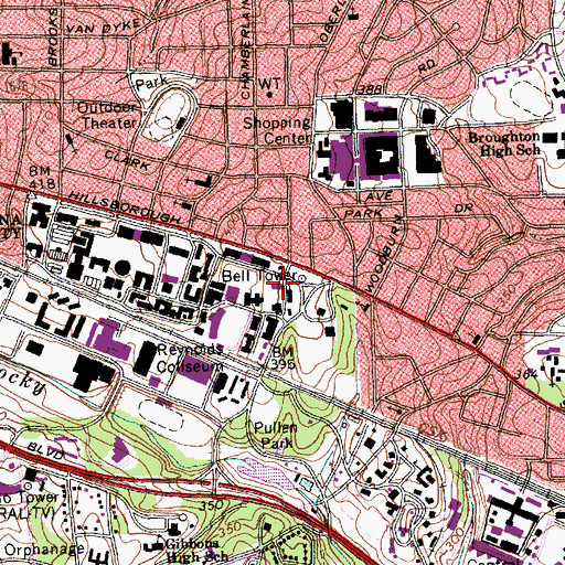 Topographic Map of Peele Hall, NC