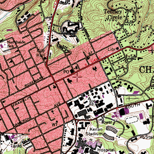 Topographic Map of Pettigrew Hall, NC